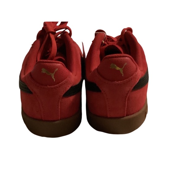Puma Suede Red Black Gum Low Top Sneakers Gold Logo Youth 4 - Picture 4 of 7